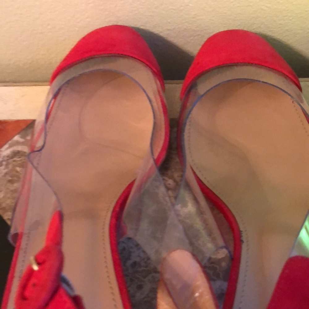❌SOLD❌Aquazzura Red Suede & PVC Slingback Block Heel (Size 40.5 IT) - Picture 9 of 13
